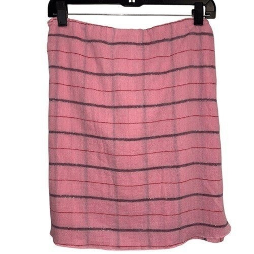 ANTHROPOLOGIE HOLDING HORSES Pink Striped Sarong Tie Front Mini Skirt EUC Medium - Picture 4 of 5